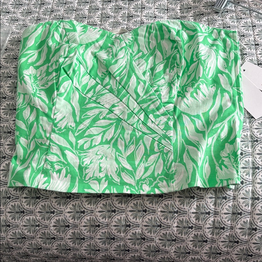 Lilly Pulitzer Green and White Juli strapless stretch top with side zipper